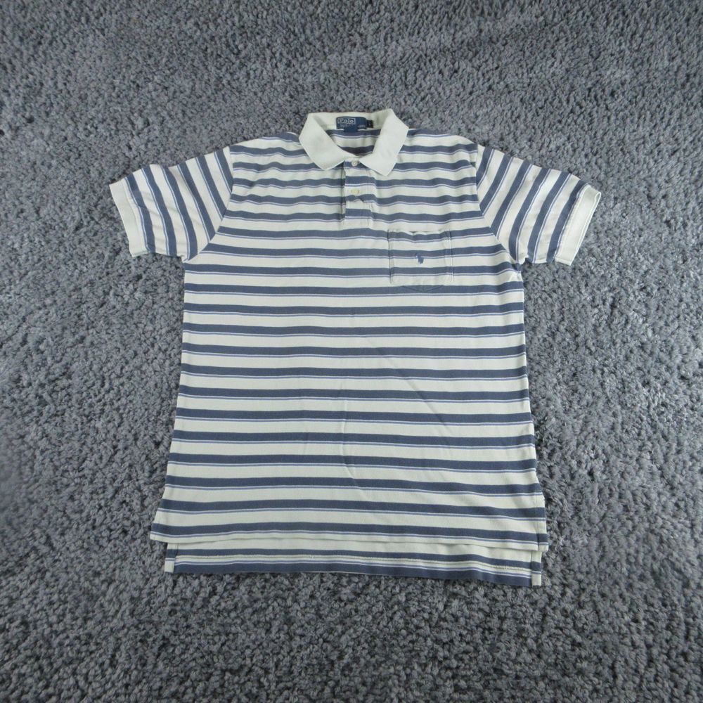 Polo Ralph Lauren Shirt Mens Large Blue Striped Weathered Short Sleeve